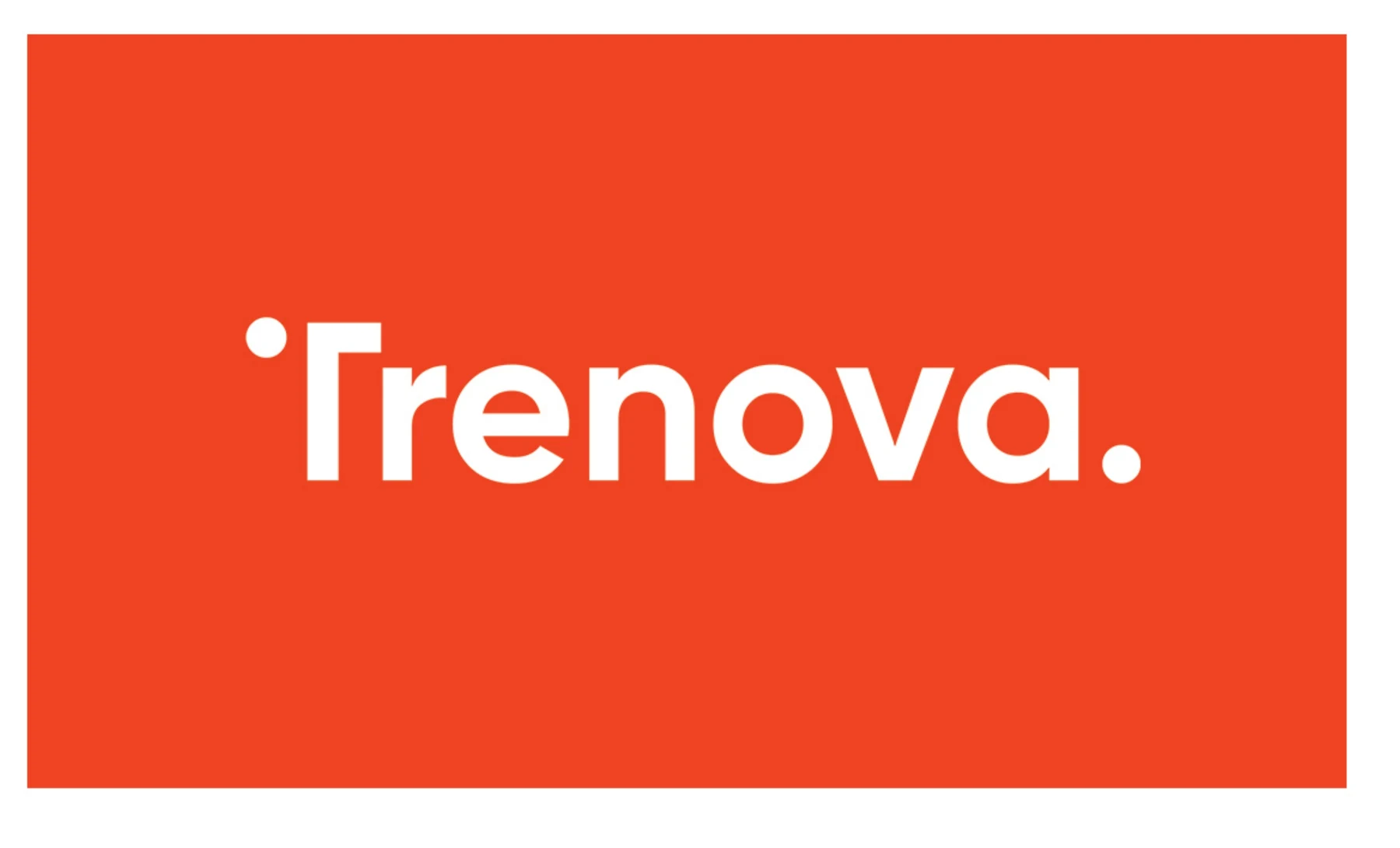 Orange business card with white Trenova wordmark