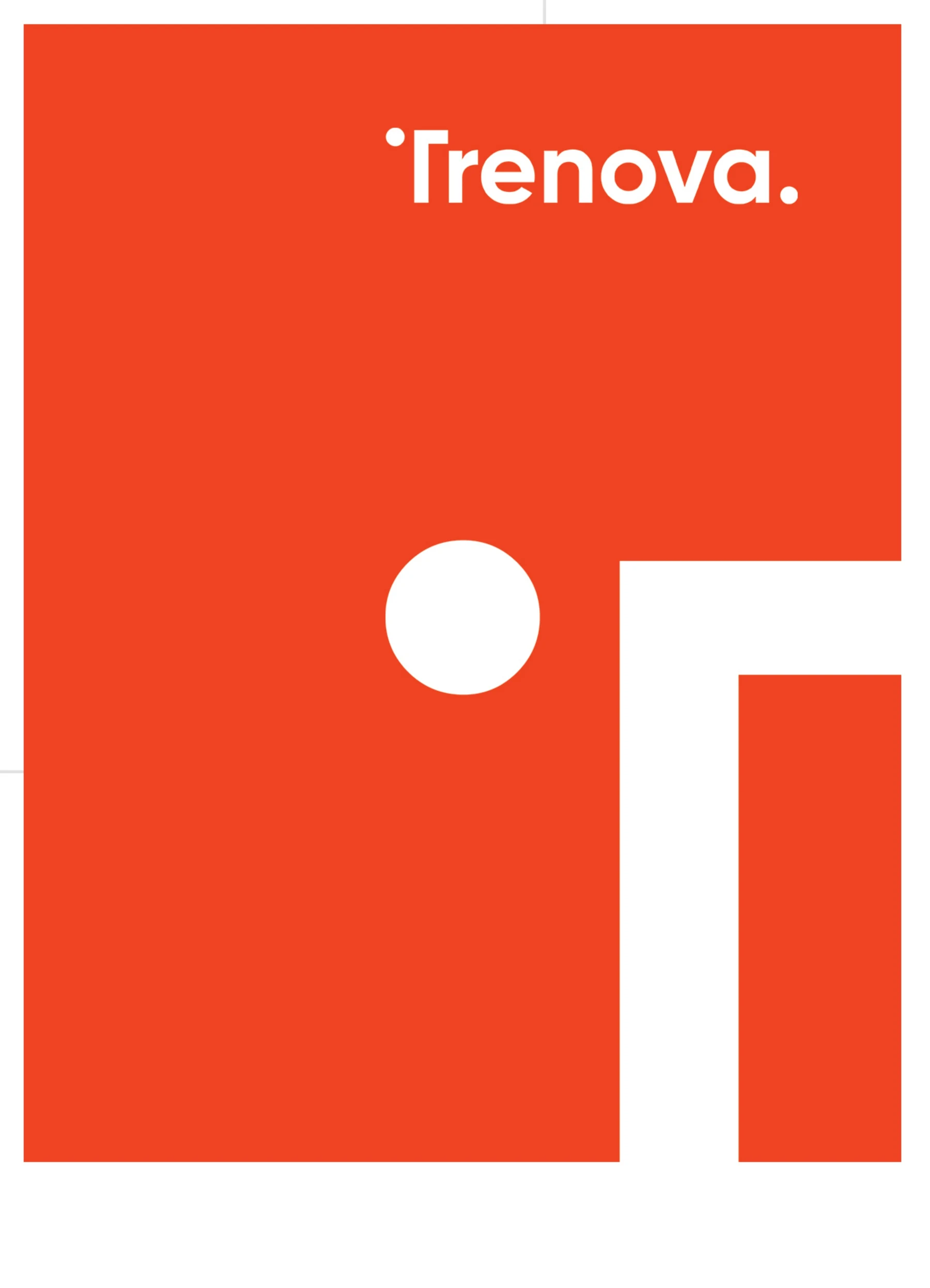 Orange Trenova folder with white circle and geometric T fragments